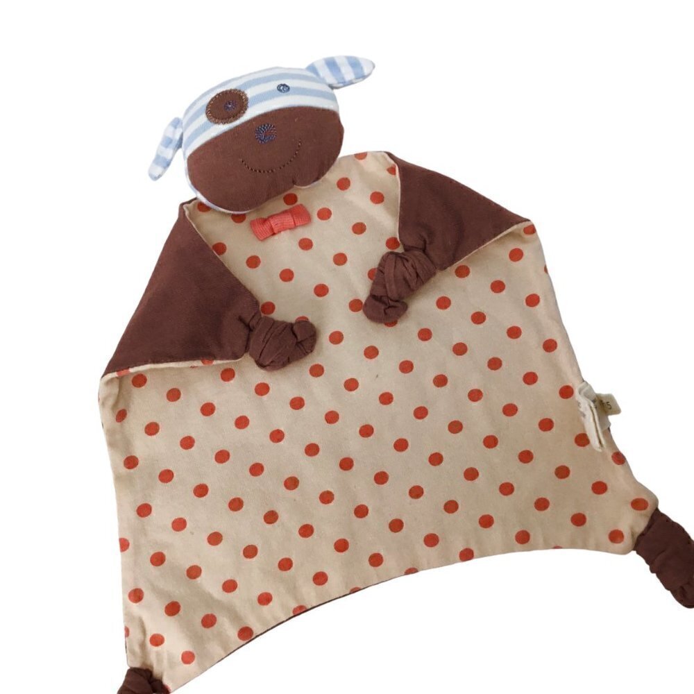 Organic Farm Buddies Dog Spot Lovey Security Blanket Rattle Head Polka Dot Brown